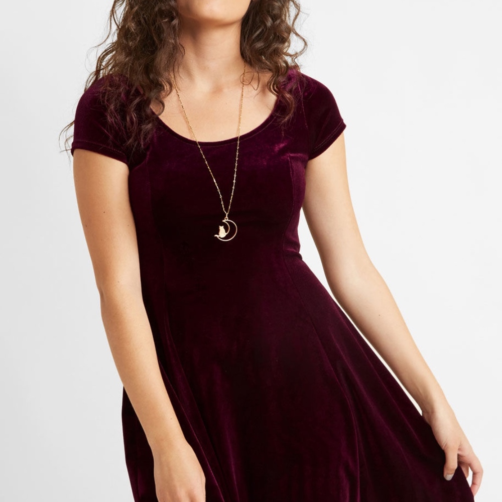 Modcloth Velvet Skater Dress Burgundy